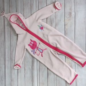 COPY - Hanna Andersson fleece gnome bunting. Toddler size 80. Pink. Cat & Bird.